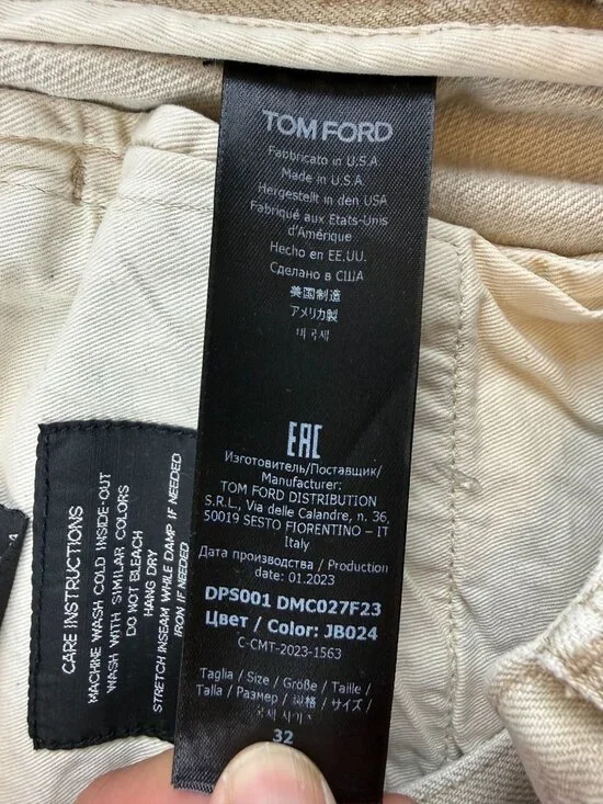 TOM FORD Cotton Blend Twill Slim Straight Jeans in Neutrals Size 32 - Picture 8 of 13